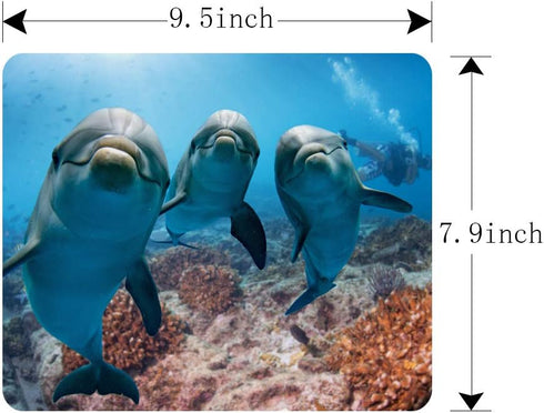 Cute Dolphins Gaming Mouse Pad, Underwater Diving Scuba Non-Slip Rubber Mousepad for Computers and Laptops