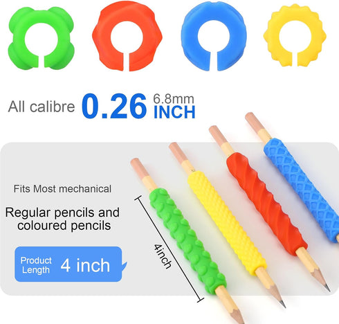 Affrolling 4 Pack Set 4 Textured Silicone Pencil Sleeves Sensory Fidget Grips with Pencil, Quiet Classroom Fidget Toys