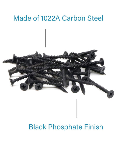 100pcs #6 x 1-3/4" Flat Head Phillips Drywall Screws, Carbon Steel 1022A, Black Phosphate