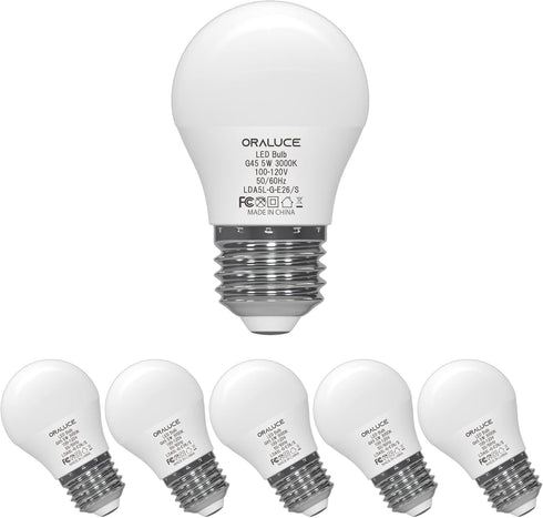 ORALUCE A15 LED Bulb, 5 Watts Warm White 3000K, 40W Equivalent, E26 Standard Base, 6 Pack