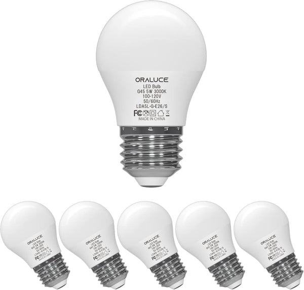 ORALUCE A15 LED Bulb, 5 Watts Warm White 3000K, 40W Equivalent, E26 Standard Base, 6 Pack