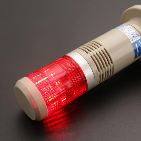 Baomain Alarm Warning Light, 24V DC Industrial Buzzer, Continuous Red LED Signal Tower LTP-502TJ