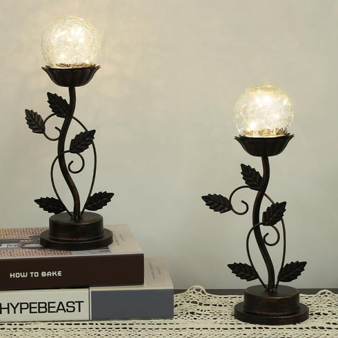 Set 2 Bulb NEEDOMO of Led Table Lamp Bedside Nightstand Lamps, Crackle Glass Ball Led with Bronze Metal Leaf Desk
