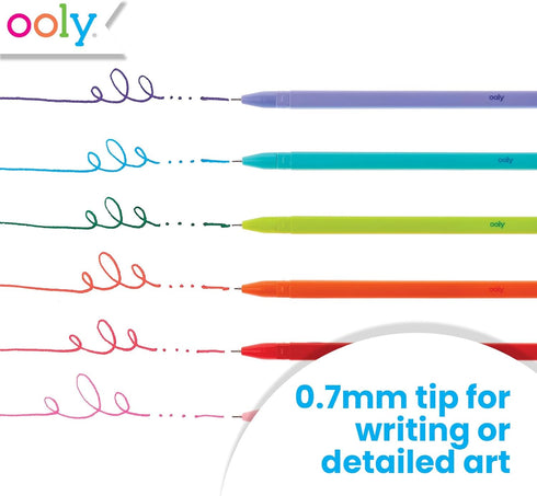 Ooly Fine Line Gel Pens Set of 6 Pens, 0.7mm Fine Point Bright Pens for Kids, Adults, Art Supplies