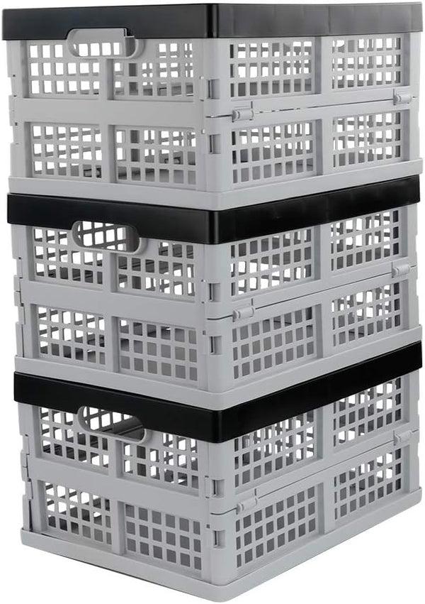 Jekiyo 16-Liter Folding Crates Storage, Collapsible Container Plastic, Set of 3