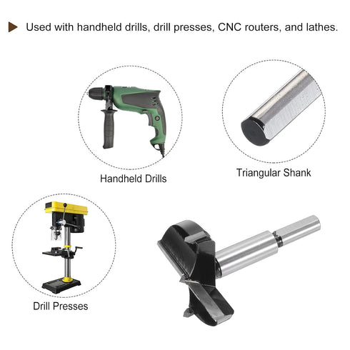 Forstner Drill Bit 60mm (2-3/8") K30/C1 Tungsten Carbide Tip Triangle Shank Opener Cutter for Woodworking