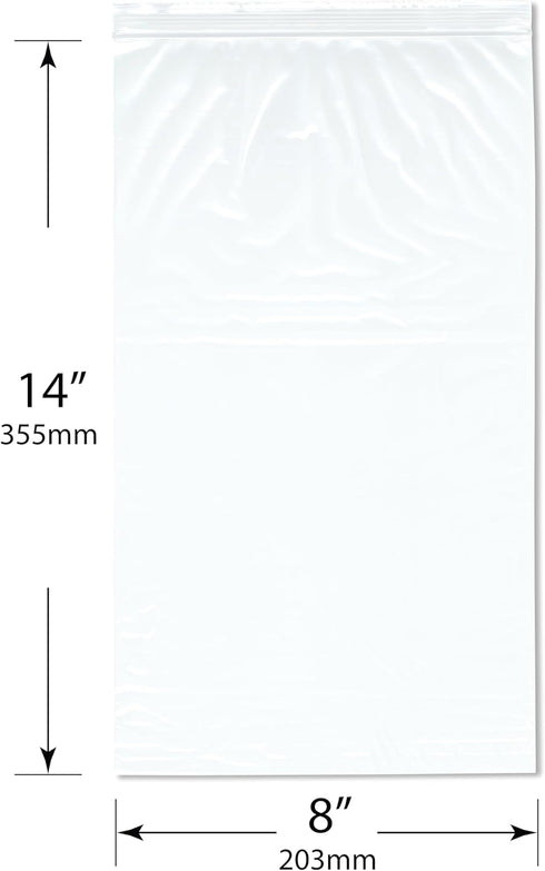 Plymor 8" x 14" Zipper Reclosable Plastic Bags, Pack of 200, 2 Mil