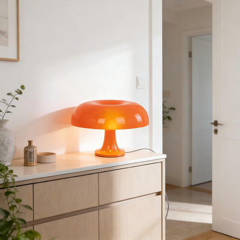 13.8 Inch 3 Retro Orange Mushroom Table Lamp, Color Change, Mid-Century Modern Bedside Lamp, for Bedroom Living Room