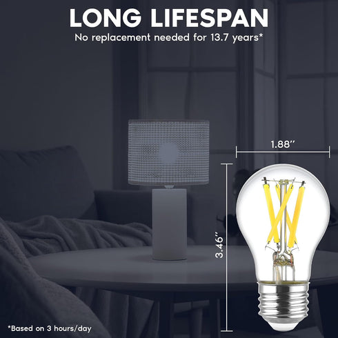 A15 Bulb, 60W 8.5W, Dimmable, 750 90, E26, 20, (4000K 6 Count (Pack 1)) LUXRITE Edison LED Equivalent, Enclosed Fixture