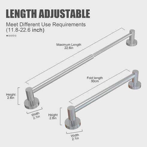 Adjustable 304 Stainless Steel Towel Bar, Wall Mounted Towel Holder for Bathroom Accessories