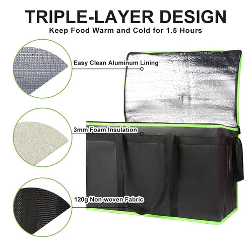 1-Pack Commercial CIVJET Insulated Food Delivery Bag, XXX-Large Food Warmer for Delivery Drivers, Insulated Reusable