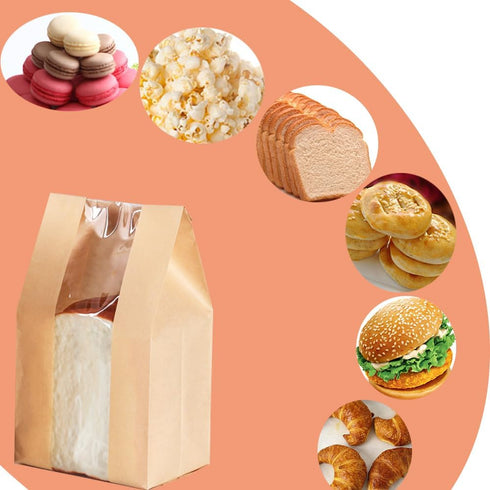 Amsthow 30 Pack 11.8 4.7 3.5-inch Packaging Small Bread Bags with Window Paper Sourdough Sandwich Fold Loaf x x Brown