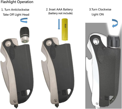 Led Mini Flashlight 6-in-1 Utility Folding Pocket Knife, Multi-Function Emergency Tool for Hiking, Camping