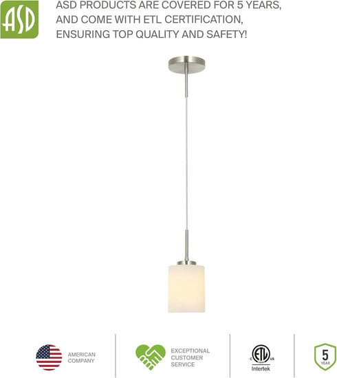 60W E26 120V Dimmable, Bulbs ASD Single Mini-Pendant Ceiling Light Fixture | Socket | LED/CFL/Incandescent Compatible