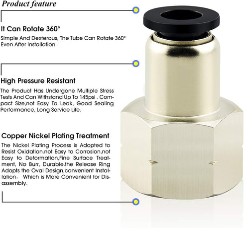 TAILONZ PNEUMATIC Female Straight 5/16 Inch Tube OD x 1/8 Inch NPT Thread Push to Connect Fittings (Pack of 2)