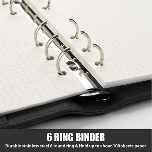 Sooez A6 Binders, Budget Binder, 6 Ring Binder with Magnetic Buckle Closure, A6 Leather for Women