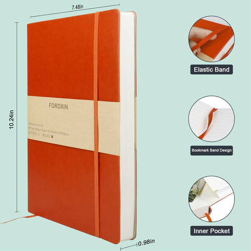 Lined Journal Notebook, (Orange), 320 Pages, B5 Medium 7.48 inches x 10.24 inches - 100 gsm Thick Paper, Hardcover by foroxin