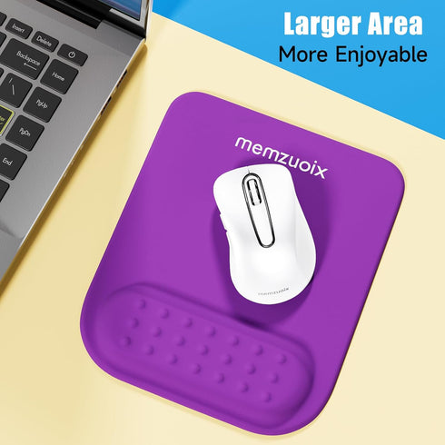 memzuoix Purple Ergonomic Mouse Pad with Wrist Rest, Premium Memory Foam Cushioning, Non-Slip Base for Home Office