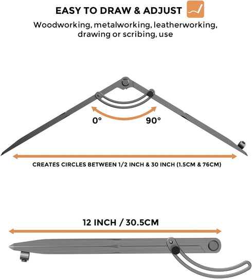 Nicpro 12 Inch Compass for Woodworking with Wing and Pencil Holder, Professional Carpenter Pencil Compass Great for Geometry, Drawing, Drafting by Nicpro