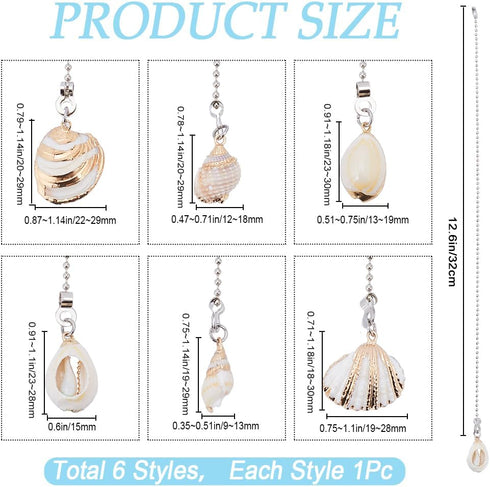6 12.6in CRASPIRE Style Seashell Ceiling Fan Pull Chain Extender Charm Pendant Ocean Boho Adjustable Decorative
