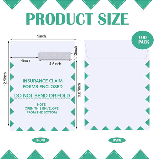 Gueevin 100 Pcs CMS 1500 Claim Forms Envelopes Large Security Window Envelopes for Insurance Claim Mailing