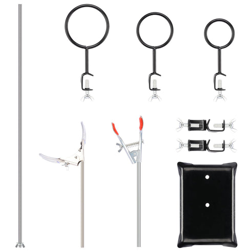 stonylab Lab Stand Set, Metalware Steel Support Stand with Rod, 4-Prong Burette Clamp, Flask Clamp