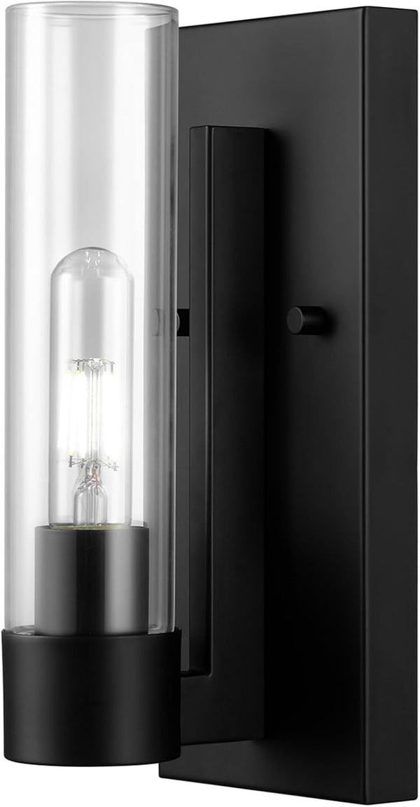 GLOBE Electric 1-Light Wall Sconce, Matte Black, Clear Glass Shade, Modern Industrial,