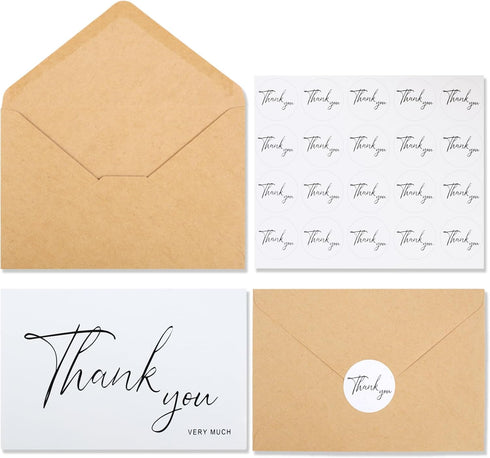 Joyberg Thank You Cards with Envelopes, 34 Pack, 4x6 Inch White Thank You Envelopes for Weddings, Graduations, Funerals