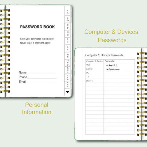 Password Book with Alphabetical Tabs - Spiral Notebook for Recording Website Logins, Usernames & Passwords, 5.1 x 6.9 IN