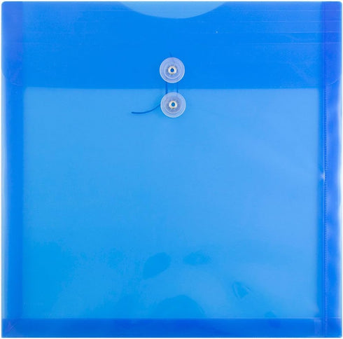 JAM PAPER Plastic Envelopes with Button & String Tie Closure - Large Square - 13 x 13 - Blue - 12/Pack