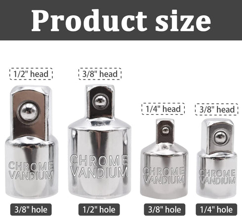 4PCS Sliver Socket Adapter Set,1/4" x 3/8", 3/8" x 1/4", 3/8" x 1/2", 1/2" x 3/8" Square Ratchet Socket Adapter/Reducer Converter Sets Kit For Car and Construction Work K-009 by Dianrui