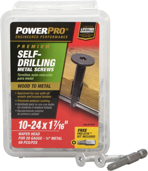 Premium Self-Drilling Metal Screws, Silver, #10 x 1-7/16 inches, Epoxy Coated Steel, Wafer Head, Box of 68 Screws
