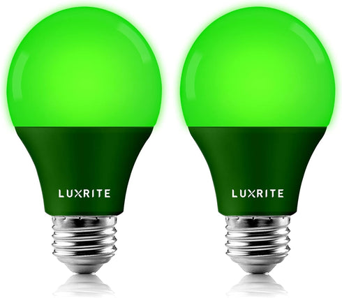 LUXRITE A19 LED Green Light Bulb, 60W Equivalent, Non-Dimmable, E26 Base, Indoor Outdoor, 2 Pack