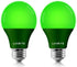 LUXRITE A19 LED Green Light Bulb, 60W Equivalent, Non-Dimmable, E26 Base, Indoor Outdoor, 2 Pack