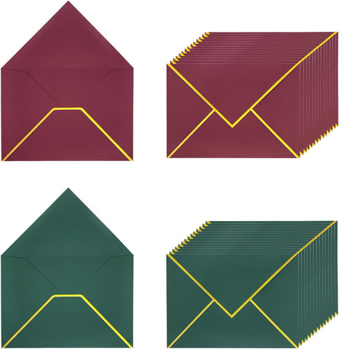 Quacc 30pcs A7 Christmas Envelopes 5 x 7 with Gold Border V Flap for Wedding Gift Cards, Birthday, Graduations