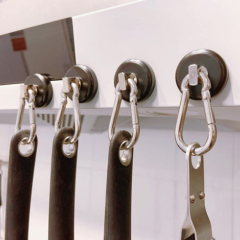 Magnetic Hooks 100lbs, Black Magnet Hooks with Swiveling Carabiner for Hanging, Strong Neodymium Magnet