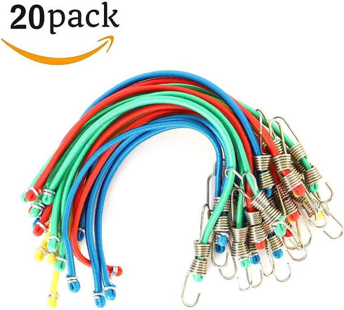 XSTRAP STANDARD 20 Pack Mini Bungee Cords, 10 Inch Rubber Stretchy Cords with Hooks for Bikes, Camping, and Cargo