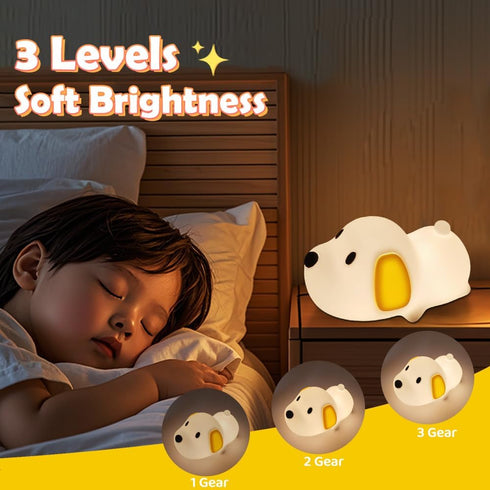 7 3 S NMT Cute Dog Silicone Night Light for Kids Room, Colors Changing Nursery Sleeping Lamp, Level Brightness Beside