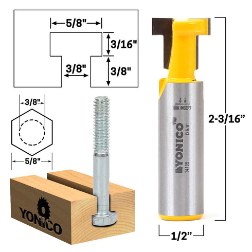 3/8-Inch 1/2-Inch 14196 YONICO Router Bits T Track T Slot T-Bolt Shank