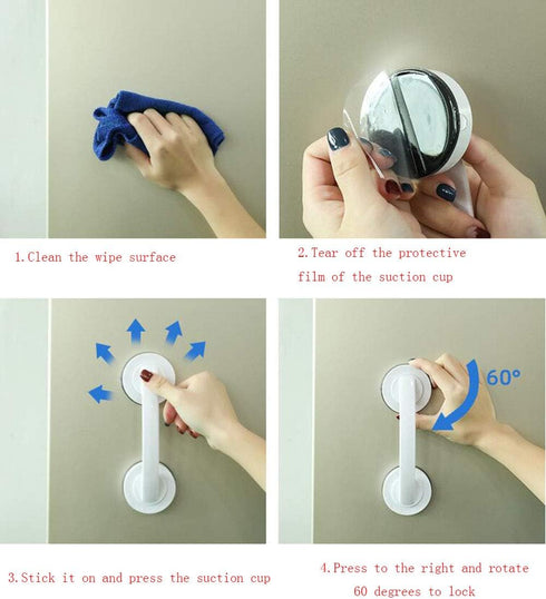 YUM Large Window and Door Handle with Suction Cups - Non-Marking, Non-Perforated for Bathroom Sliding Doors, White