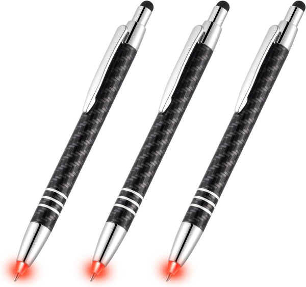 Glovion Lighted Tip Pen with Stylus 3-in-1, LED Penlight Ballpoint Pen with Light for Writing in the Dark - 3 Pack
