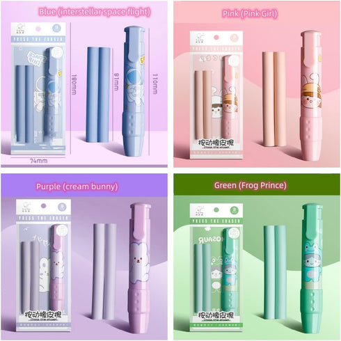 FANBODTA 4 Cute Pencil Creative Stationery Retractable Rubber Stick Erasers for Kids, Creative Cartoon Pattern Cute