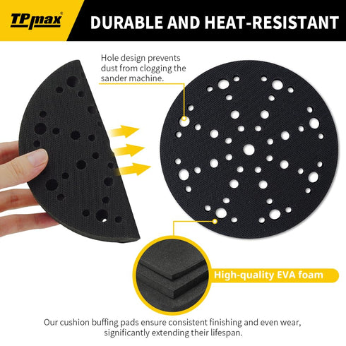 5 Pack 6 Inch 6 Inch 49-Hole TPmax Sanding Interface Pads, Hook and Loop - Soft Density Sponge Cushion Buffer Backing