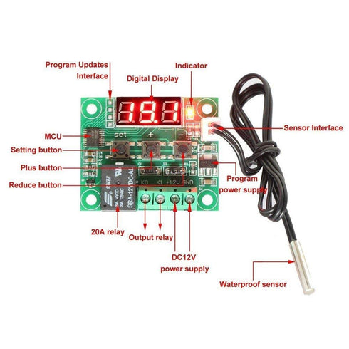 HiLetgo 2pcs W1209 12V DC Digital Temperature Controller Board Micro Digital Thermostat