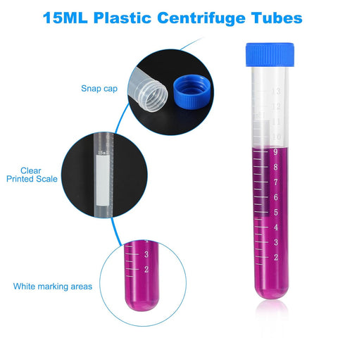 PATIKIL 15ML Plastic Centrifuge Tubes, 20 Pcs Round Bottom Tubes with Blue Screw Caps for Laboratory Liquid Use