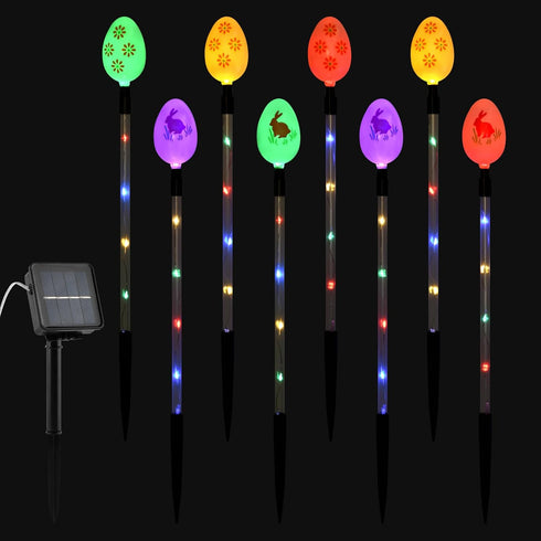 Quivorant 8 IP65 PCS Solar Easter Eggs Stake Lights, Waterproof Multicolor Outdoor Easter Pathway Lights Auto On/Off