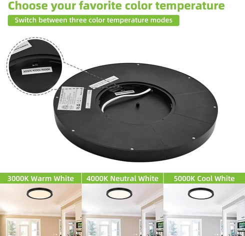 12 Inch 24W 3000K/4000K/5000K, Closet hykolity Selectable CCT LED Round Flat Panel Light, Edge-Lit Flush Mount Ceiling