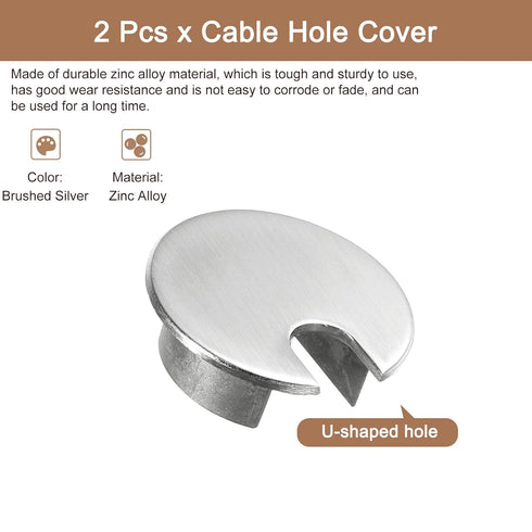 uxcell 2Pcs Cable Hole Cover 1-3/8"(35mm) Zinc Alloy Desk Cable Wire Cord Grommet Hole Cover for Office Computer Desk