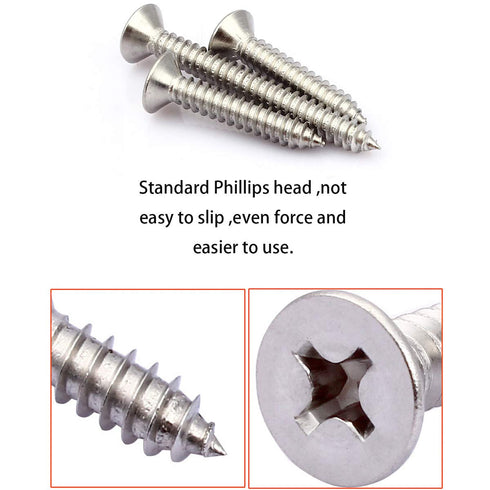 100pcs M4x14mm Stainless Flat Head Phillips Self-Tapping Wood Screws, 18-8 (304) Stainless Steel