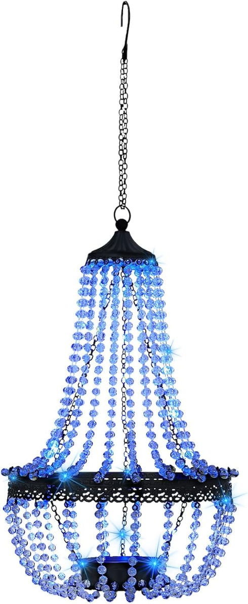 SUNNYPARK 28 30 Hanging Solar Lantern Outdoor, Modern Clear Crystal Acrylic Chandelier with Blue Lights S Hook